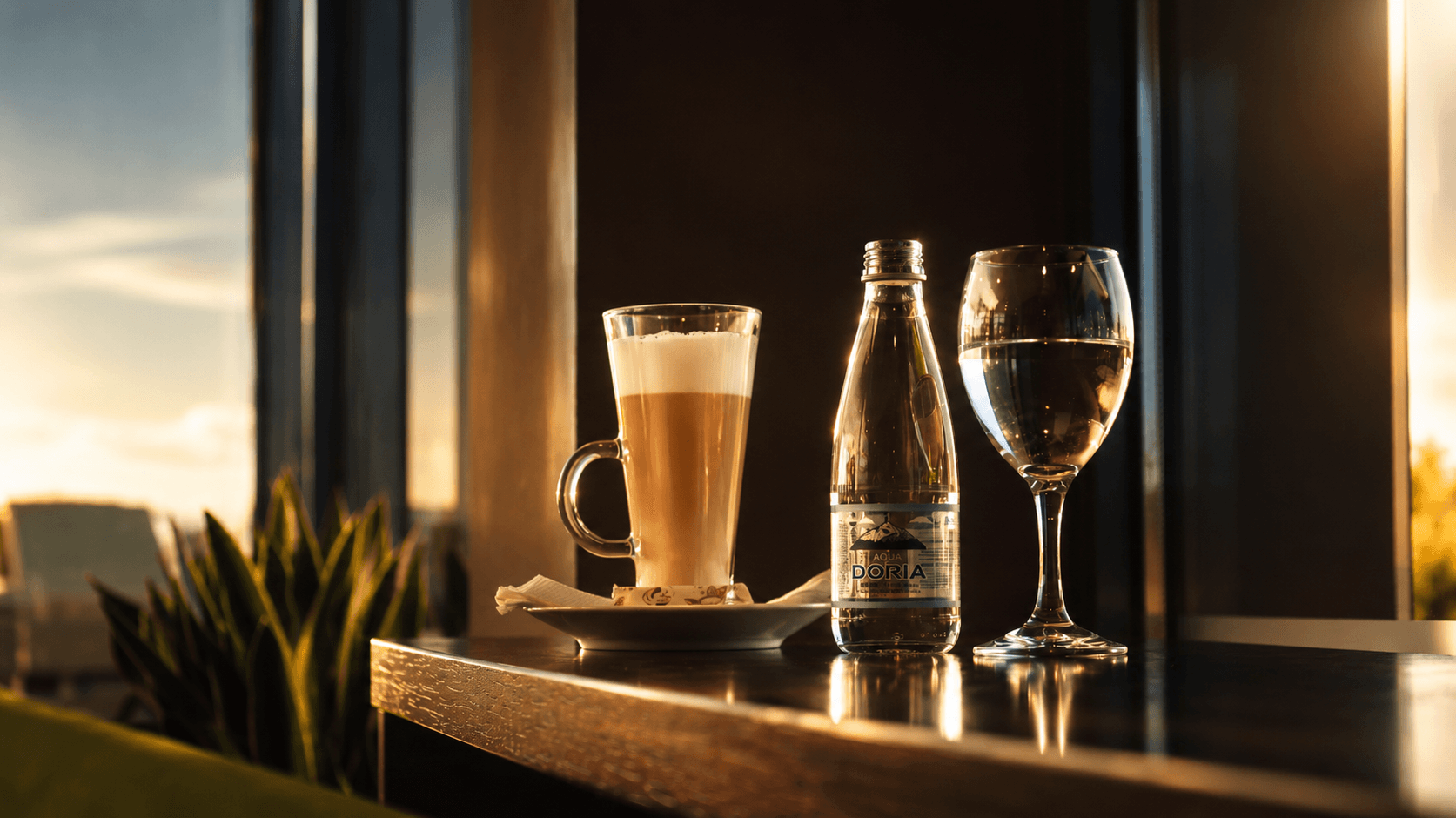 Latte i voda Doria uz zalazak sunca